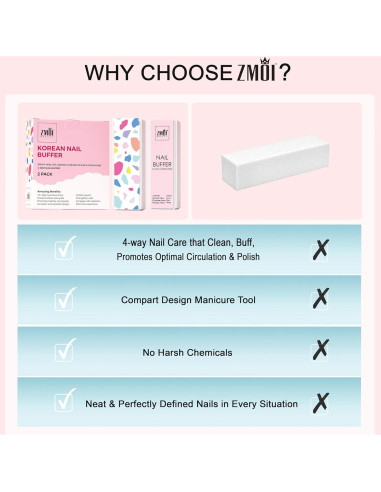 Bloque de Pulido de Uñas ZMOI - Paquete de 2 - 4 Vías Rosa