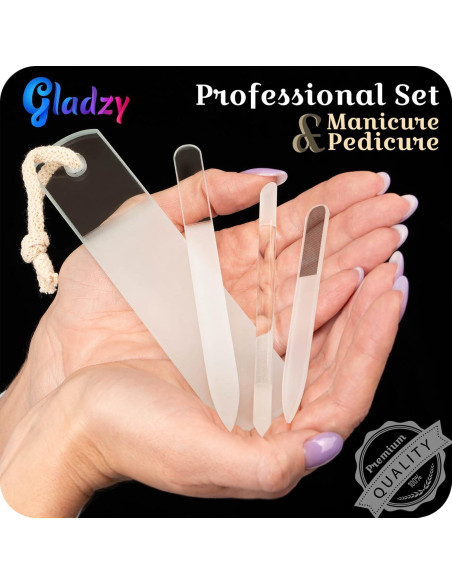 Juego de Lima de Uñas de Vidrio Gladzy - 4 Piezas Profesional