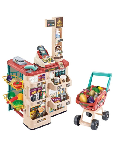 Juego de Supermercado Valesan 49 Piezas con Carrito y Caja Registradora