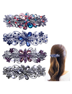 4 Horquillas para el Cabello de Perlas y Cristales - Moda