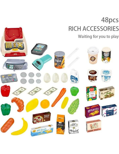 Juego de Supermercado Valesan 49 Piezas con Carrito y Caja Registradora
