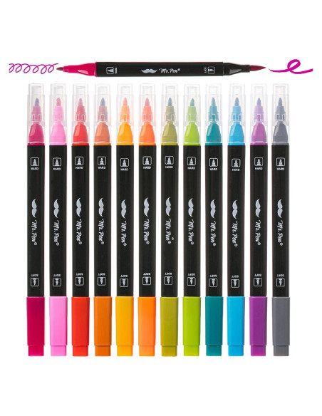 Marcadores de Pincel Doble Punta Mr. Pen 12 Colores Vibrantes