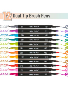 Marcadores de Pincel Doble Punta Mr. Pen 12 Colores Vibrantes 2