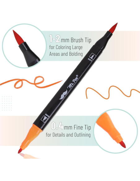 Marcadores de Pincel Doble Punta Mr. Pen 12 Colores Vibrantes