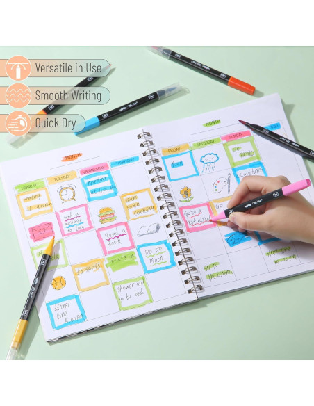 Marcadores de Pincel Doble Punta Mr. Pen 12 Colores Vibrantes