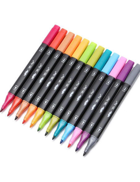 Marcadores de Pincel Doble Punta Mr. Pen 12 Colores Vibrantes