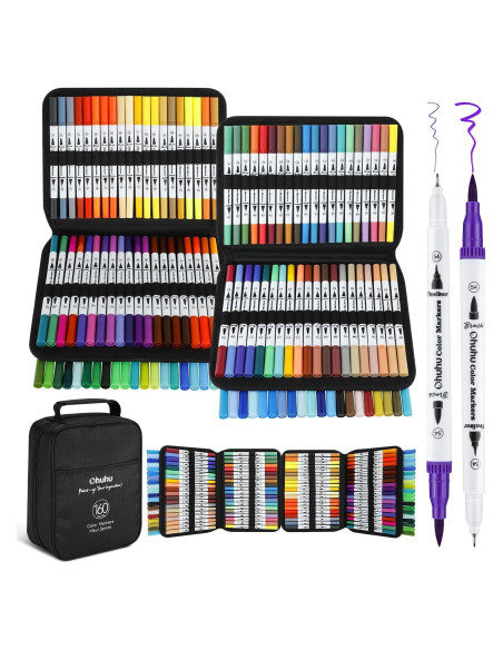 Marcadores Ohuhu Doble Punta 160 Colores Tinta a Base de Agua