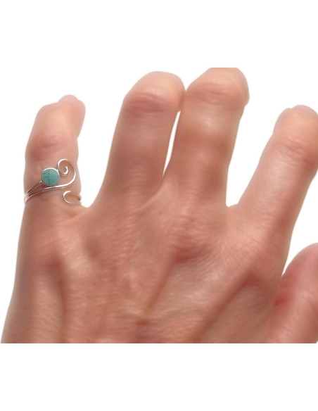 Anillo ajustable de plata esterlina 925 con turquesa 5mm MiYa