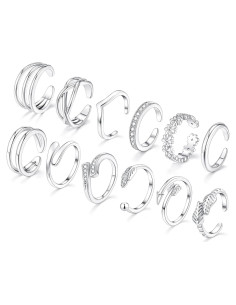 Juego de 12 Anillos para Dedos de los Pies WAINIS Oro 14K Plata Ajustables