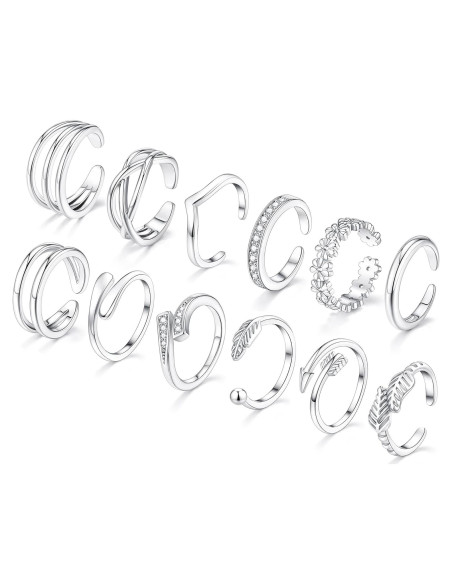 Juego de 12 Anillos para Dedos de los Pies WAINIS Oro 14K Plata Ajustables