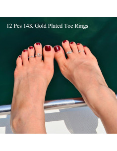 Juego de 12 Anillos para Dedos de los Pies WAINIS Oro 14K Plata Ajustables 2