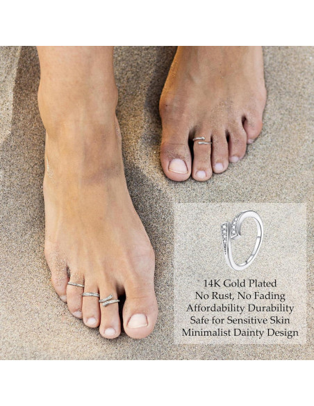 Juego de 12 Anillos para Dedos de los Pies WAINIS Oro 14K Plata Ajustables