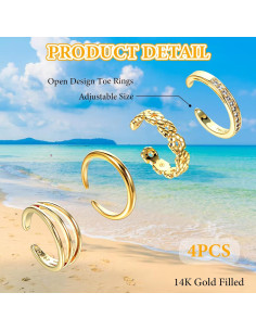 4 Anillos para Dedos de los Pies de Oro Heclia - Ajustables y Minimalistas 2