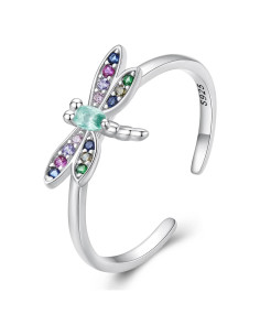 Anillo Ajustable BISAER 925 Plata Esterlina Libélula Gótico