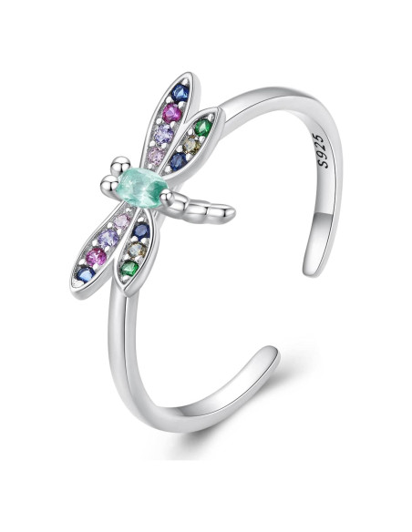 Anillo Ajustable BISAER 925 Plata Esterlina Libélula Gótico