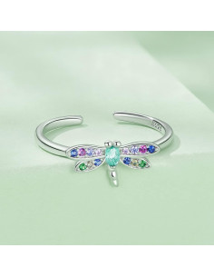 Anillo Ajustable BISAER 925 Plata Esterlina Libélula Gótico 2