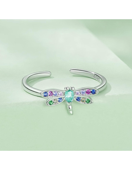 Anillo Ajustable BISAER 925 Plata Esterlina Libélula Gótico