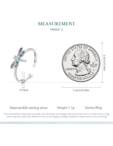 Anillo Ajustable BISAER 925 Plata Esterlina Libélula Gótico