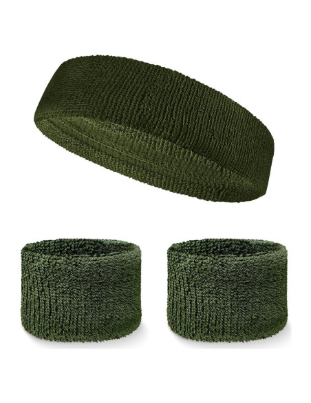 Conjunto Banda Cabeza y Muñequera Couver Verde Militar