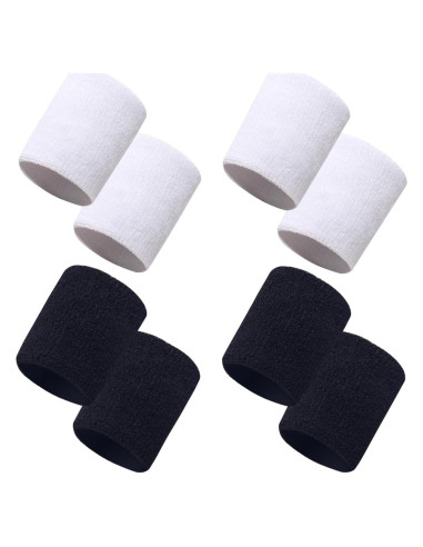 8 Muñequera Deportiva Naturahand Algodón Elástico Negro Blanco
