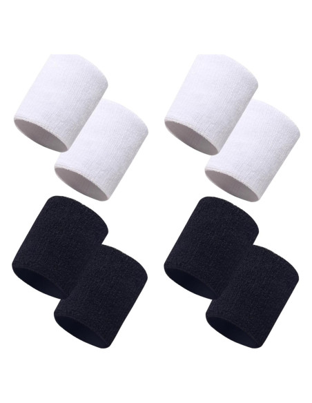 8 Muñequera Deportiva Naturahand Algodón Elástico Negro Blanco
