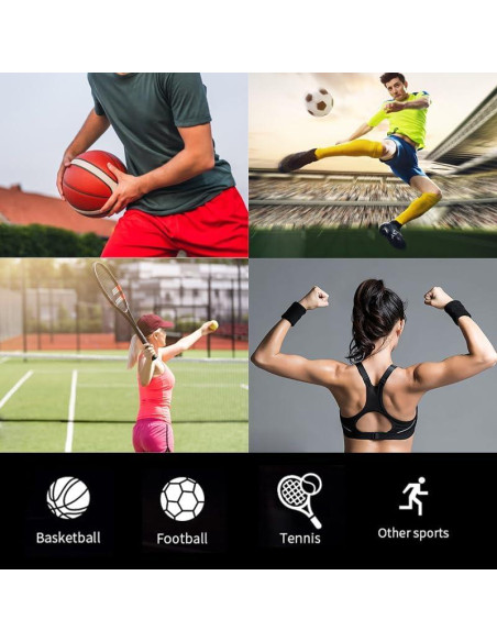 8 Muñequera Deportiva Naturahand Algodón Elástico Negro Blanco