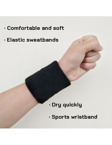 8 Muñequera Deportiva Naturahand Algodón Elástico Negro Blanco