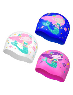 3 Gorras de Natación para Niños Fourluoo Sirena 2-12 Años