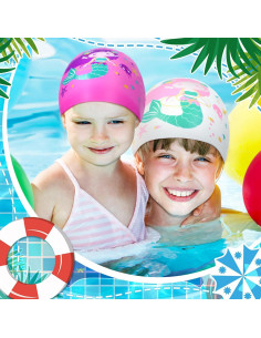 3 Gorras de Natación para Niños Fourluoo Sirena 2-12 Años 2