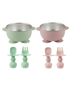 Set de Alimentación para Bebés PandaEar - 2 Cuencos Inoxidable y Utensilios