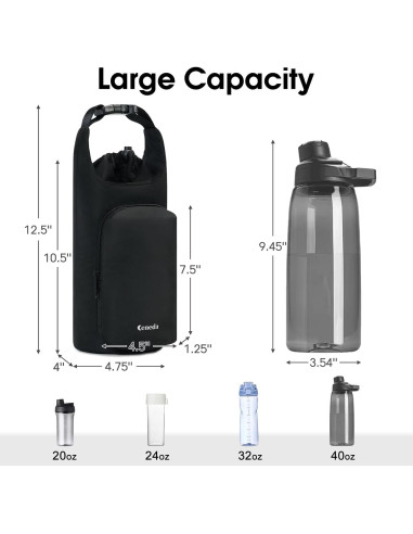 Bolsa Portabotellas de Agua Ceneda con Bolsillo Negro 0.95L 1.18L