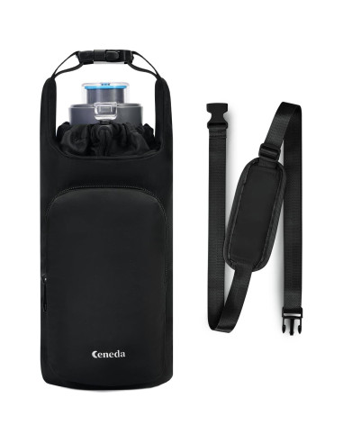 Bolsa Portabotellas de Agua Ceneda con Bolsillo Negro 0.95L 1.18L