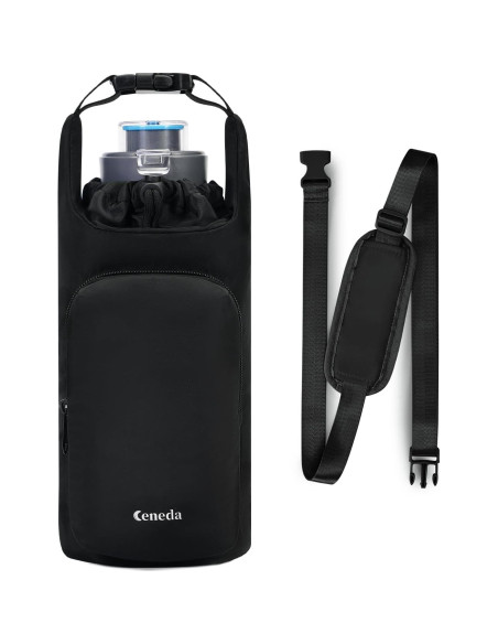 Bolsa Portabotellas de Agua Ceneda con Bolsillo Negro 0.95L 1.18L