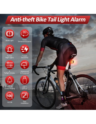 Alarma de Bicicleta EQIIO SF33R con Luz Trasera y Control Remoto