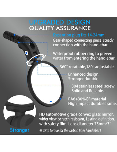Espejo Retrovisor de Bicicleta BriskMore 76mm Convexo HD