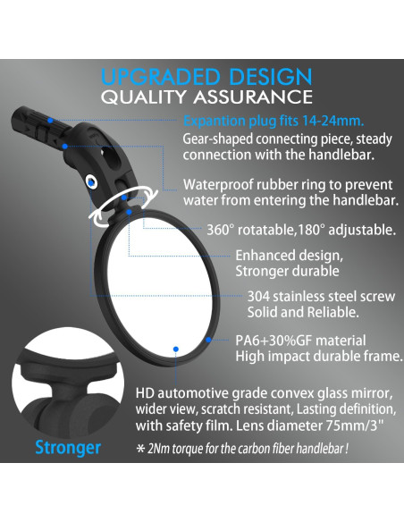 Espejo Retrovisor de Bicicleta BriskMore 76mm Convexo HD