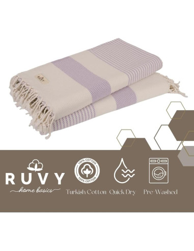 Ruvy Toallas de Playa Turcas 2 Pack 100% Algodón Secado Rápido