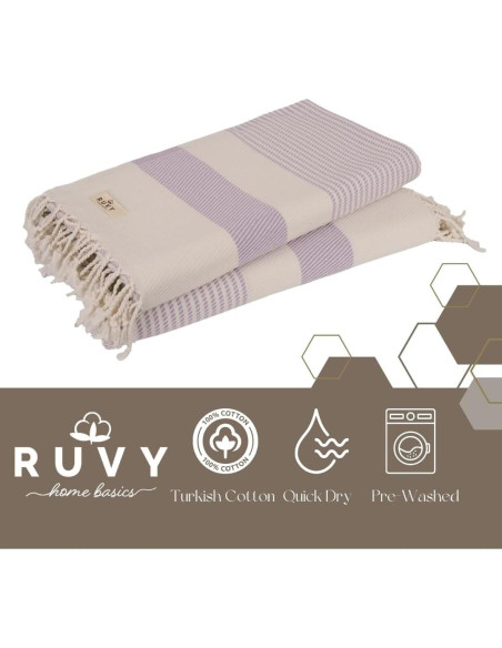 Ruvy Toallas de Playa Turcas 2 Pack 100% Algodón Secado Rápido