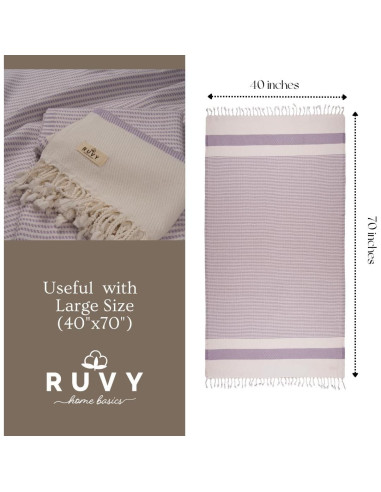 Ruvy Toallas de Playa Turcas 2 Pack 100% Algodón Secado Rápido