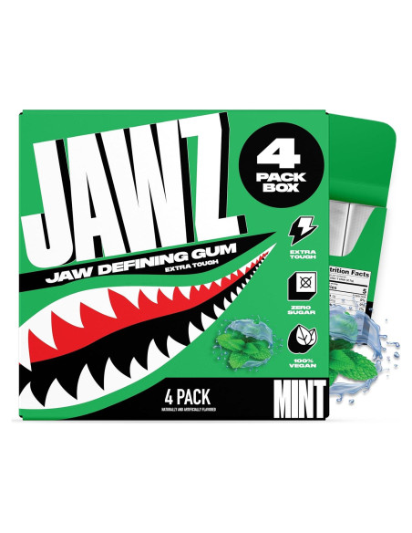 Chicle Jawz para Mandíbula - Caja 4 Paquetes Menta Sin Azúcar