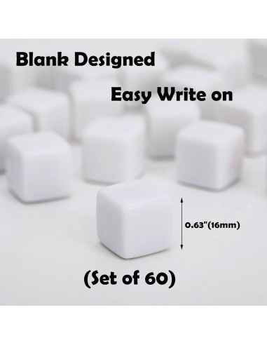 60 Dados en Blanco 16MM AiFanS para Juegos y DIY