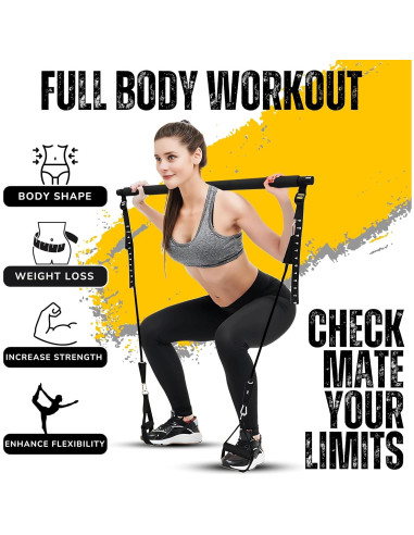 Kit de Barra de Pilates CHECKMATE con Bandas de Resistencia