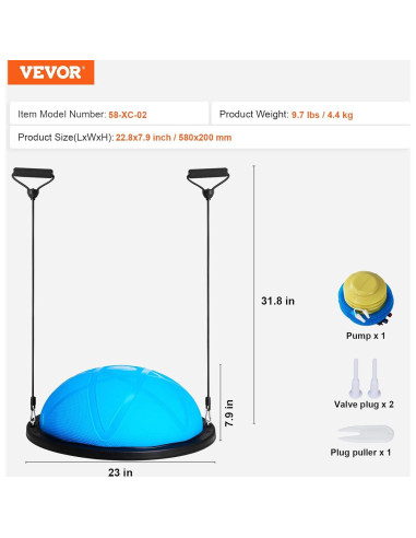 Entrenador de Media Pelota VEVOR 58cm con Bandas y Bomba