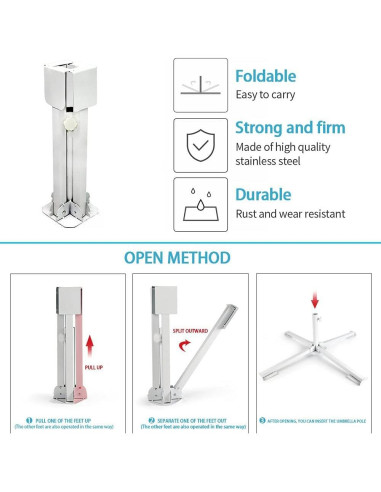 Soporte de Paraguas Plegable MILIMOLI - Base de Patio a Prueba de Óxido
