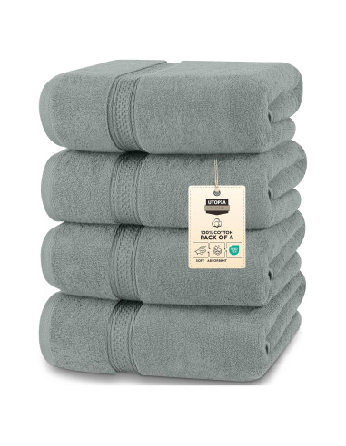Juego de Toallas de Baño Utopia 4 Piezas 600GSM Gris Frío