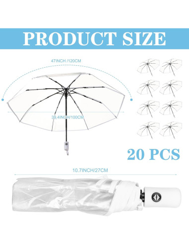 Juego de 20 Paraguas Transparentes Automáticos 106 cm Livianos