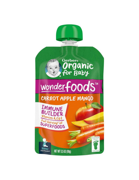 Pouches de Comida para Bebés Orgánica Gerber 2da Comida Zanahoria Manzana Mango 12x99g