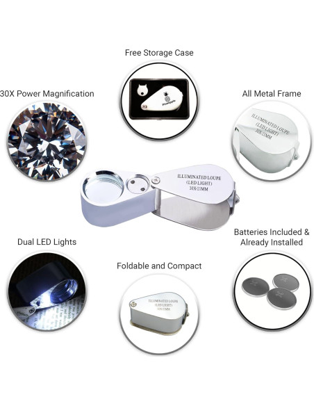 Lupa de Joyero Pineapple 30X con Luz LED y Estuche