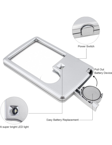 Lupa con Luz LED 3X 6X Smgda - 2 Piezas Portátil con Funda