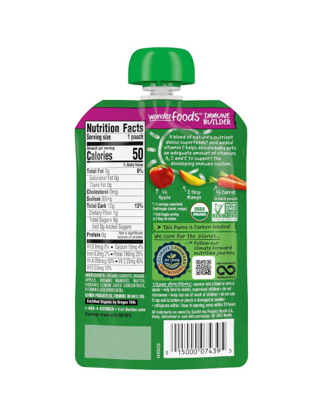 Pouches de Comida para Bebés Orgánica Gerber 2da Comida Zanahoria Manzana Mango 12x99g